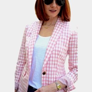 Nwot J.Crew Pink/White Gingham Check Longskeeve Collared 1 Button Close Blazer